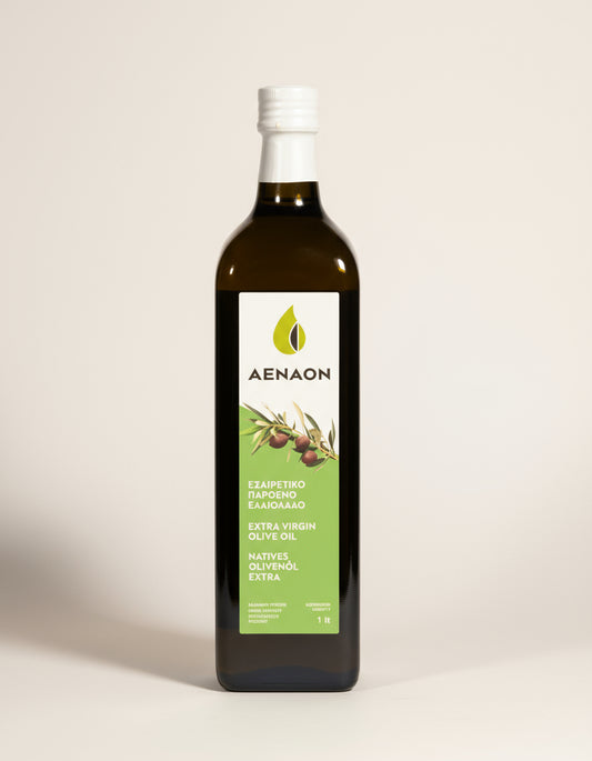 Bottle of Aenaon olive oil 