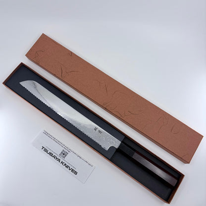 Tsubaya Damascus Bread Knife 250mm - Satin Bloodwood Handle