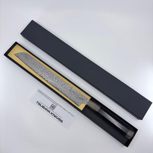 Tsubaya Damascus Bread Knife 250mm - Ebony Handle